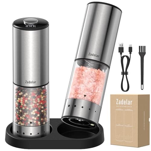 Rechargeable Electric salt and pepper grinder set with Storage Base,Automatic Refillable Salt and Pepper Shakers with LED Display,Upgraded Large Capacity,External Adjustable Coarseness for Mom Gifts — view 7