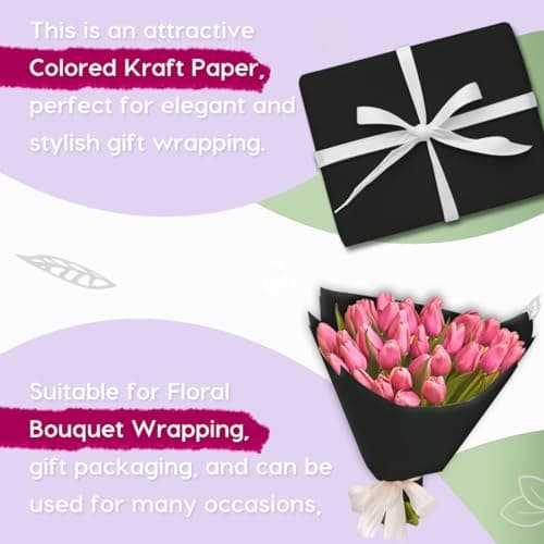 PerkHomy 24" x 2,400" (200') Black Kraft Paper Roll for Craft Bulletin Board Paper Art Table Covering Crafting Gift Wrapping Bouquet Packing Parcel 80GSM 55LB (Black, 24" x 200') — view 3