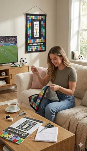 FIFA World Cup DIY Fabric Wall Hanging Kit – Soccer Fan Sewing Craft Project – Includes 28" x 43" Fabric Panel, Backing, Binding & Instructions – Create a 27" x 40" Handmade Wall Art Décor — view 2