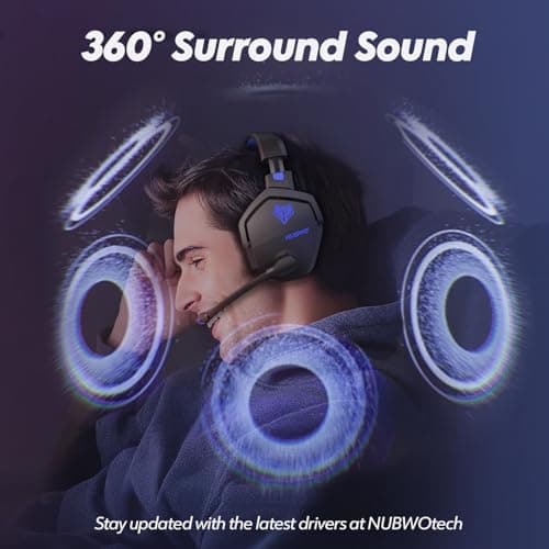 NUBWO Wireless Gaming Headset with Mic for Ps5 Ps4 PC, Zero Interference, 100-Hour Battery All-Day Play, 23ms Sync​ for Fortnite & Call of Duty/FPS Gamers, Triple Mode All Devices Compatible - Blue — view 3