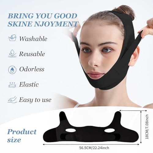 Reusable Facial Lifting Belt, V Line Lifting Mask with Chin Strap for Sleeping, Jaw Exerciser V-Shaped Double Chin Reduce (Deep Black) — view 2