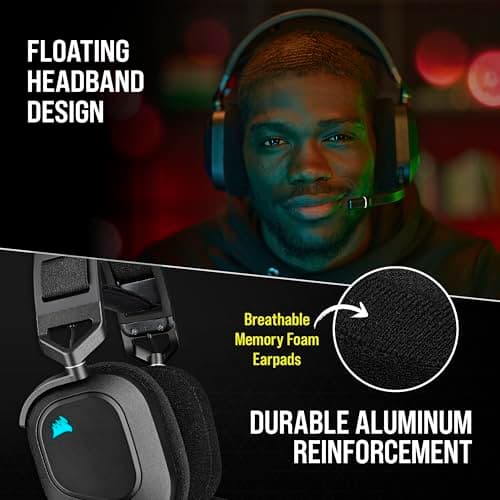 Corsair HS80 RGB Wireless Multiplatform Gaming Headset - Dolby Atmos - Lightweight Comfort Design - Broadcast Quality Microphone - iCUE Compatible - PC, Mac, PS5, PS4 - Black — view 3