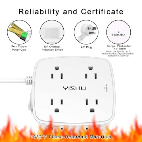 6 Ft Surge Protector Power Strip - 8 Widely Outlets with 4 USB Ports, 3 Side Outlet Extender with 6 Feet Extension Cord, Flat Plug, Wall Mount, Desk USB Charging Station, ETL,White — view 5