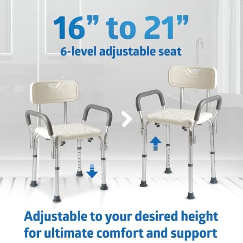 Medline Shower Chair Seat with Padded Armrests and Back | Heavy Duty Shower Chair for Bathtub | Slip Resistant Shower Seat with Adjustable Height | Shower Chair for Inside Shower with 350 lb Capacity — view 3