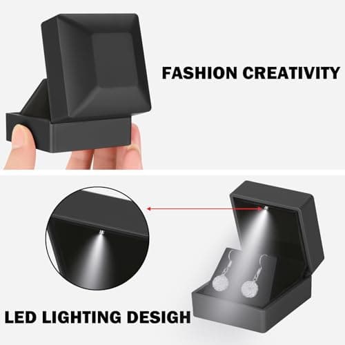 LED Stud Earring Jewelry Gift Box for Proposal, Wedding, Engagement，Birthday Luxury Jewelry Gift Box with LED Light, Jewellry Display Box (Black) — view 2