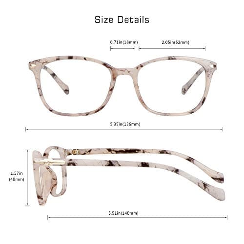 Blue Light Blocking Glasses for Women/Men, Anti Eyestrain, Computer Reading, TV Glasses, Stylish Square Frame, Anti Glare (Marble, No Magnification) — view 2
