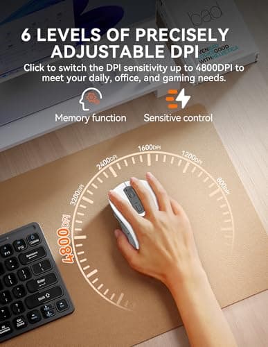 TECKNET Bluetooth Mouse, [ USB + BT1 + BT2 ] Wireless Mouse for Laptop, Silent Click, Ergonomic Design, 4800 DPI Computer Mice Wireless, Dual Mode for Laptop, Computer, iPad, MacBook — view 3