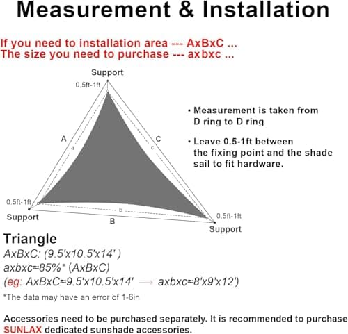 Sun Shade Sail, 16.5'x16.5'X16.5' Grey Triangle Outdoor Awning Shade Cover 185GSM HDPE UV Block for Patio Shading
