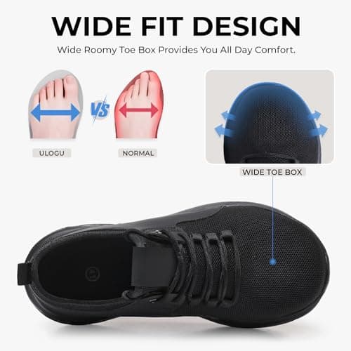 Ulogu Wide Steel Toe Shoes for Men Waterproof Thick Sole Non Slip Safety Sneakers Comfortable Puncture Proof Indestructible Work Shoe Black — view 2