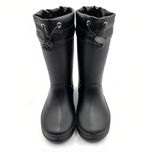 AMOJI Boy Girl Rain Boots Toddler Kid Rubber Boot Children Anti Slip Rain Shoes Child Waterproof Garden Boots with Drawstring Cuff JT6517 Black Size 5-5.5 Big Kid — view 5
