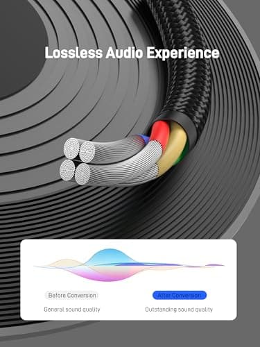 KAYQINHO 3.5mm to RCA Cable, 10 inch 3.5mm Auxiliary Male to 2RCA Female Stereo Audio Cord Connector for Smartphones, MP3, Tablets, Speakers, Home Theater, HDTV and More — view 2
