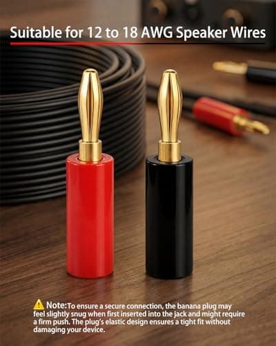 Zylveron Banana Plugs, Solderless 24K Gold Plated 4mm Speaker Wire Connectors — view 5