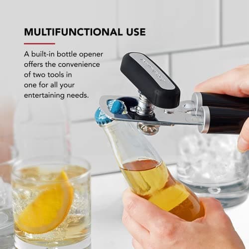 KitchenAid Classic Multifunction Can Opener and Bottle Opener Easy to Use, Razor Sharp Stainless Steel Cutting Wheel, Soft Ergonomic Handles, Black — view 4
