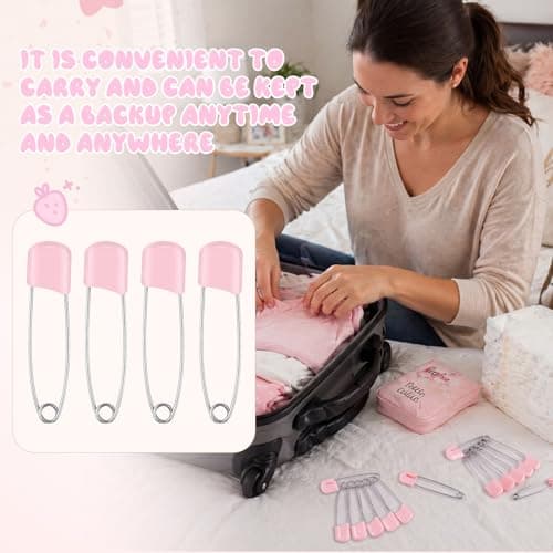 WILLBOND 50 Pcs Safety Pins 2.2 Inch Plastic Head Cloth Pins with Locking Closures Stainless Steel with Velvet Bag, Light Pink — view 5