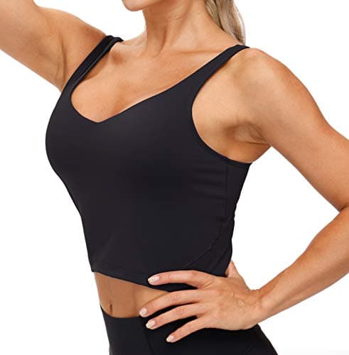 Women’s Longline Sports Bra Wirefree Padded Medium Support Yoga Bras Gym Running Workout Tank Tops (Black, Medium) — view 3