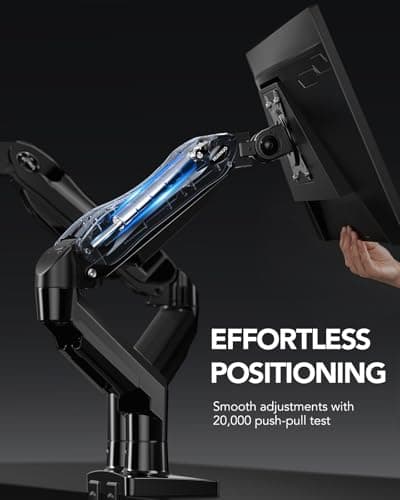 HUANUO FlowLift™ Dual Monitor Stand, Fully Adjustable Gaming Monitor Desk Mount for 13–32″ Computer Screens, Full Motion VESA 75x75/100x100 with C-Clamp & Grommet Base, Each Arm Holds 4.4 to 19.8 lbs — view 4