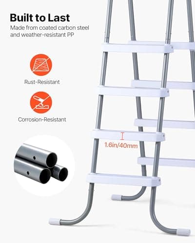 VEVOR Above Ground Pool Ladder, 4-Step Steel A-Frame Swimming Pool Stairs for 48 in High Wall, 300 lbs Capacity Entry/Exit Steps with Secure Non-Slip Sturdy Wide Step, Easy Setup, Gray & White — view 3