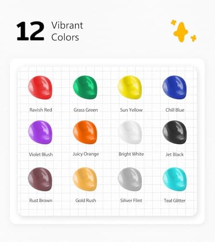 Washable Paint for Kids 12 Colors, Non-Toxic, Safe & Washable for Toddlers, Tempera Paint with Brushes, Palette & Bucket, School Project Art Supplies — view 5