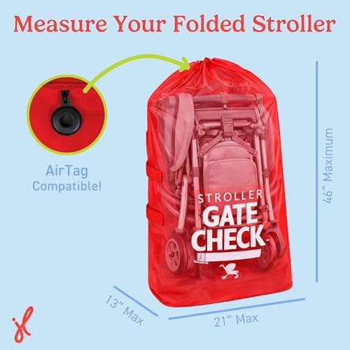 J.L. Childress Gate Check Bag for Single & Some Double Strollers - Travel Bag for Airplane, Fits Most Standard Baby Strollers, Airport Accessories for Gate Check, Flying Essentials - Red — view 2