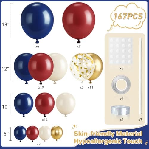 ZHIYAPA Red White and Blue Balloon Garland Arch Kit, 167Pcs Midnight Blue Burgundy Sand White Metallic Gold Balloons for Graduation Birthday Wedding Christmas New Year Party Decor