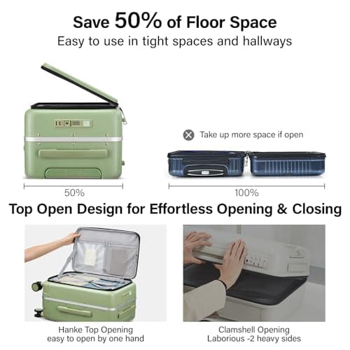 Hanke 28 Inch Checked Luggage with Cup Holder and USB Ports, Top Opening Hard Shell Suitcase with Wheels, Aluminum Frame Large Trunk Luggage with Foldable Divider & TSA Lock for Travel, Bamboo Green — view 5