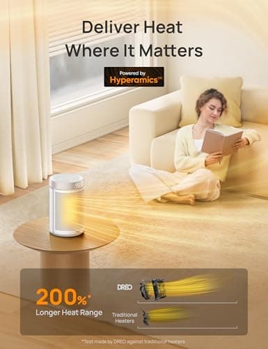 DREO Space Heater, Portable Electric Heaters for Indoor Use with Thermostat and Remote, 2024 Upgraded, Digital Display, 12H Timer, 5 Mode, 1500W PTC Ceramic Fast Safety Heat for Office Bedroom Home — view 3