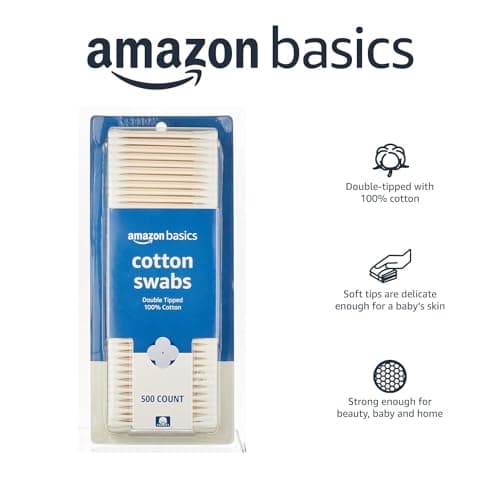 Amazon Basics Double-Tipped Cotton Swabs for Personal Hygiene and Baby Care, Cotton, Versatile, Baby Safe, 500 Count — view 2