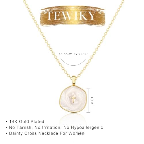 Tewiky Graduation Gift for Her Cross Necklace for Women-Dainty Simple 14k Gold Plated Cross Pendant Cute Necklaces for Women Jewelry — view 4