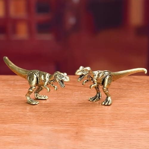 1PC Vintage Brass T-Rex Figurines, Solid Brass Dinosaur Mini Statues, Miniature Tyrannosaurus Rex Sculptures for Home Office Decor, Desktop Ornament, for Dinosaur Lovers & Collectors — view 4