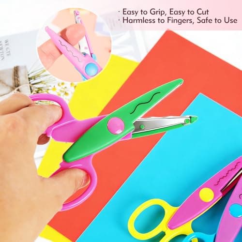 6pcs craft scissors, craft scissors decorative edge for Scrapebook＆School, fancy scissors with Stamp Edge, Fine Zigzag, Castle, Wide Zigzag, Scallop, Ripple — view 3