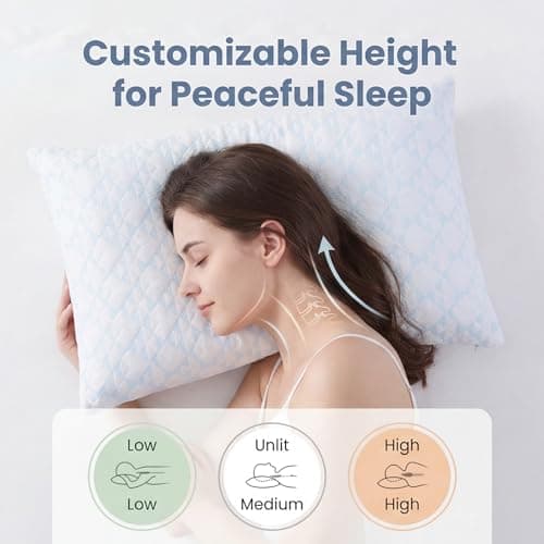 Adjustable Memory Foam Bed Pillows:Queen Size Shredded Foam Pillow Set of 2 for Sleeping with Removable & Washable Pillowcase for Back,Side & Stomach Sleeper-Medium Firm — view 3