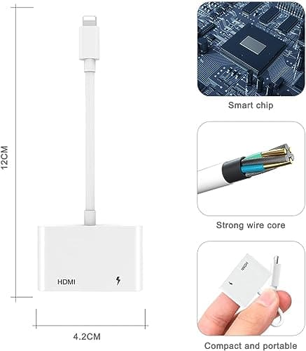 Lightning to HDMI Adapter for iPhone, [Apple MFi Certified] iPhone HDMI Adapter 1080P Digital AV Adapter Video HDMI Sync Screen Connector Compatible with iPhone 14/13/12/X/8/7 NO Need Power Supply — view 4
