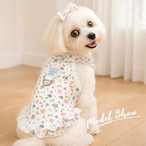 2 Pack Dog Cat Dresses for Small Dogs Girl Cute Heart & Floral Print Ruffle Sleeve Hem Breathable Stretchy Pet Puppy Cat Summer Clothes Outfits for Chihuahua Yorkie Teacup Extra Small Tiny Dogs — view 5