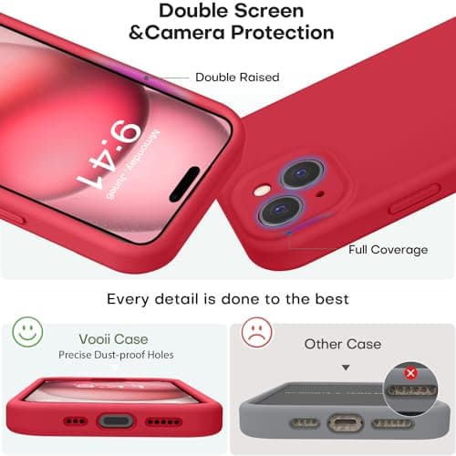 Vooii Compatible with iPhone 15 Case, Upgrade Defender Liquid Silicone, [Enhanced Camera Protection] [Soft Anti-Scratch Microfiber Lining] Shockproof Phone Case for iPhone 15 6.1 inch - Red — view 2