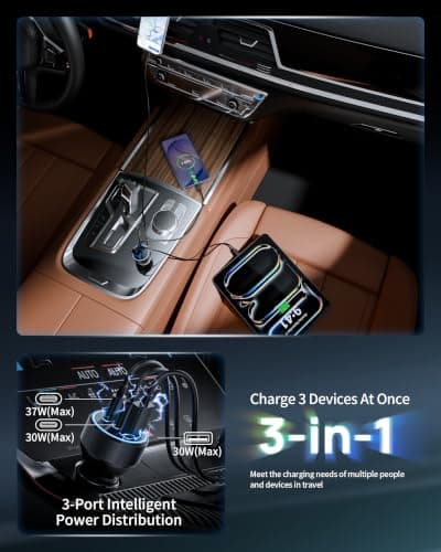 Car Charger USB C, 3 Port 67W Dual USB-C & USB-A Car Phone Charger Adapter — view 3
