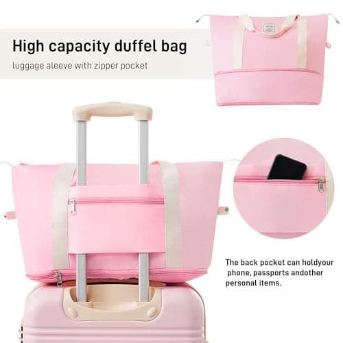 Merax Luggage sets of 2 Piece 20 24 IN Carry on Luggage Hard Case White Pink Luggage Expandable Checked Luggage Suitcase Set with Wheels — view 4