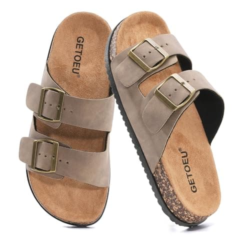 GETOEU Arch Support Footbed Sandals for Women & Men, Adjustable Double Buckle Comfort Sandals, Cork-Style Cushioned Sole, Casual Walking Slides for Everyday Wear,Bronze — view 5
