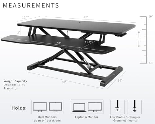 VIVO 42 inch Desk Converter, K Series, Height Adjustable Sit to Stand Riser, Dual Monitor and Laptop Workstation with Wide Keyboard Tray, Black, DESK-V042KB — view 2