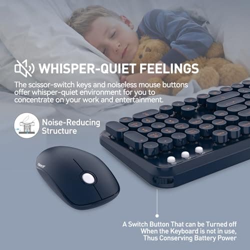Ubxxziy Wireless Keyboard and Mouse Combo with Switch Button- 2.4GHz Cordless Typewriter Keyboard | Auto-Sleep | USB Receiver for Windows PC/Laptop - Dark Blue — view 3