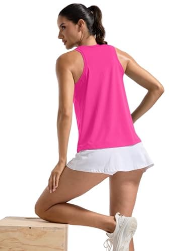 MathCat Women's Loose Fit Workout Tank Top, Racerback Quick Dry Yoga Tennis Shirts, Lightweight Athletic Sleeveless Tops Rose Red — view 3