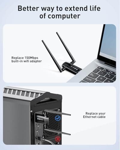 Nineplus Wireless USB WiFi Adapter for PC - 1300Mbps Dual 5Dbi Antennas 5G/2.4G WiFi Adapter for Desktop PC Laptop Windows11/10/7, Wireless Adapters for Desktop Computer Network Adapters — view 3