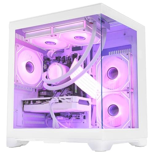HELLOLAND White Gaming Desktop PC, AMD Ryzen 7 5700X 3.4GHz, GeForce RTX 5060 8GB, 32GB DDR4 RAM, 1TB PCIe SSD, 240mm AIO Liquid Cooler, WiFi Bluetooth, ARGB Fans with Software Control, Windows 11