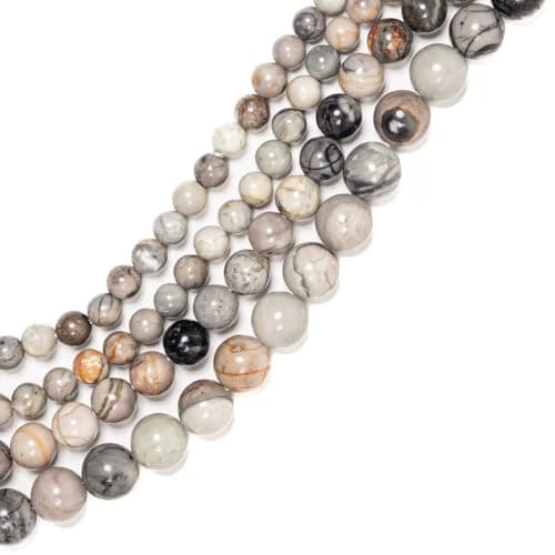 Malahill Gemstone Beads for Jewelry Making, Sold per Bag 5 Strands Inside, Grey Picasso Jasper 6mm — view 3