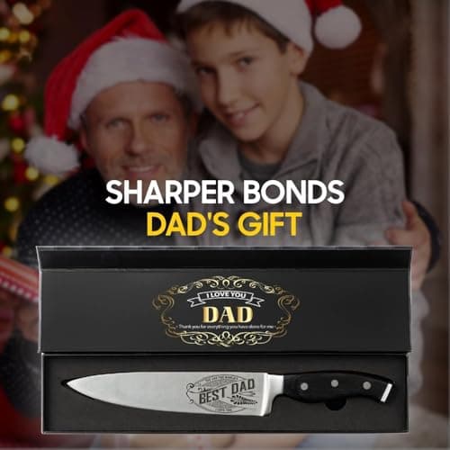 CUTLINX Birthday Gift BEST DAD - Premium Chef Knife Gift - 8 in. Stainless Carbon Steel Kitchen Knive w/Pakka Wood Handle - Father's Day, Christmas, Housewarming, Anniversary, Holiday Gifts — view 2