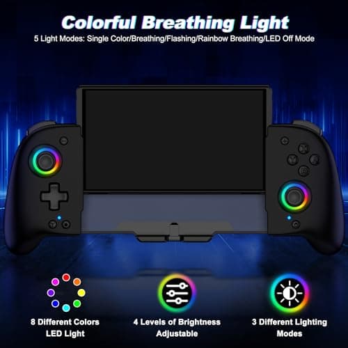 Gammeefy Switch Controller – Hall Effect Joysticks & Enhanced Grip – One Piece Switch Joypad Replacement Switch Pro Controller with 8-Color RGB Lighting, Turbo, Macros - Black, 6.2"/7" — view 2