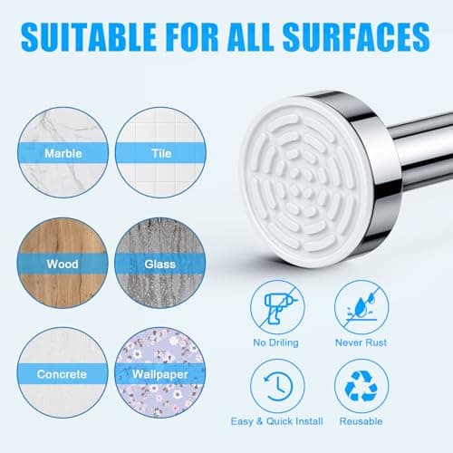 TEECK Shower Curtain Rod, 32-80 inch Adjustable Spring Tension Curtain Rod, Never Rust Anti-Slip Shower Curtain Rod for Bathroom, No Drilling, Never Collapse, Easy to Use, Silver — view 4