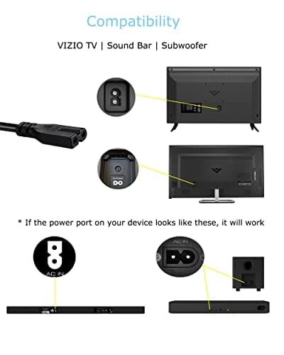 10FT 2 Prong AC Power Cord Compatible with Vizio Sound Bar System, Vizio E-M Series LED Smart TV