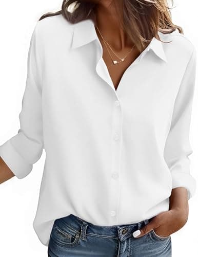 Zeagoo White Button Down Shirt for Women Collared Long Sleeve Shirts Dressy Casual Blouse for Work Professional White S