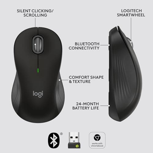 Logitech Signature M550 L Full Size Wireless Mouse - for Large Sized Hands, 2-Year Battery, Silent Clicks, Bluetooth, Multi-Device Compatibility - Black — view 5