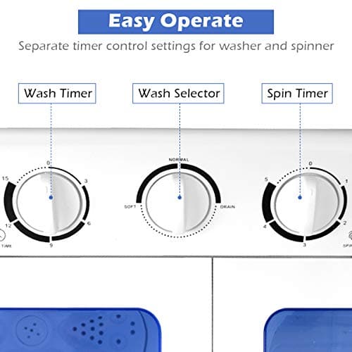 Giantex Portable Mini Compact Twin Tub Washing Machine 20lbs Washer Spain Spinner Portable Washing Machine, Blue+ White — view 2